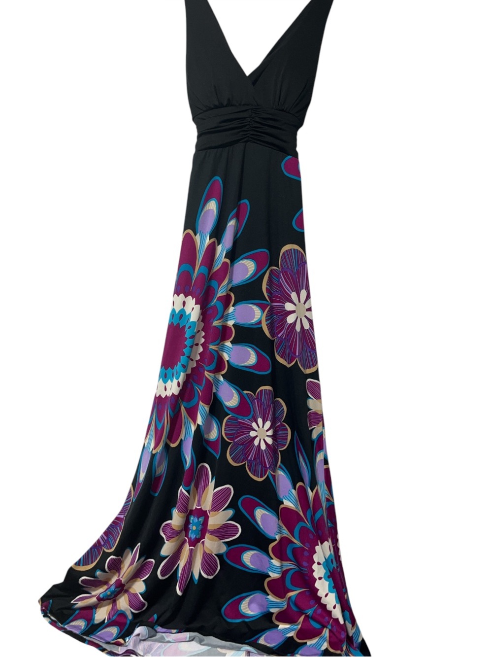 XOXO Black Maxi Dress with Purple & Teal Floral Print
